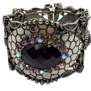 Stretch Silver Cuff with Purple Stones NEW